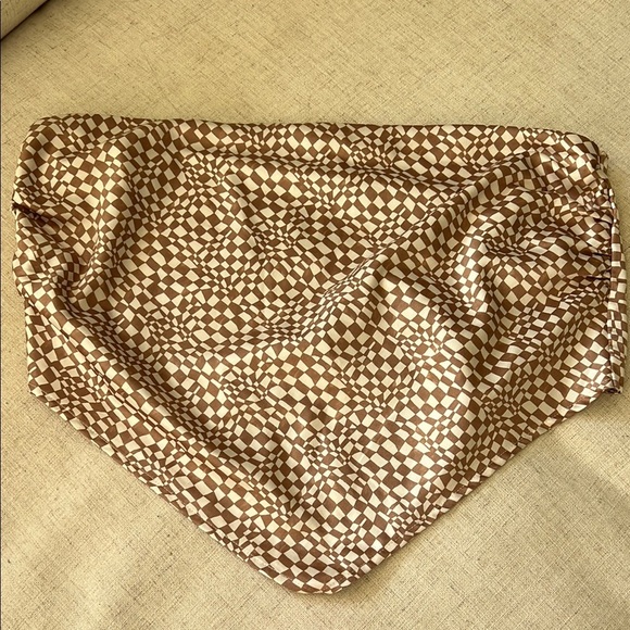Brown and White Checkered Scarf Top - Picture 1 of 3